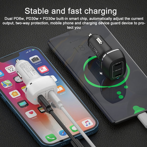 ACC-580 Dual Ports PD 60W Fast Charging Car Charger(White)