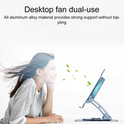 R- JUST HZ22-1 Rotating Dual-purpose Desktop Fan Aluminum Alloy Laptop Stand (Silver)