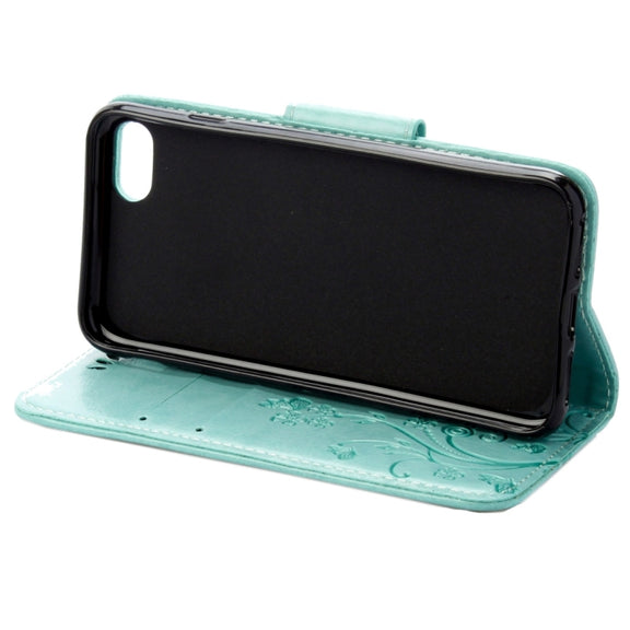 For  iPhone 8 & 7  Pressed Flowers Horizontal Flip Leather Case with Holder & Card Slots & Wallet(Green)