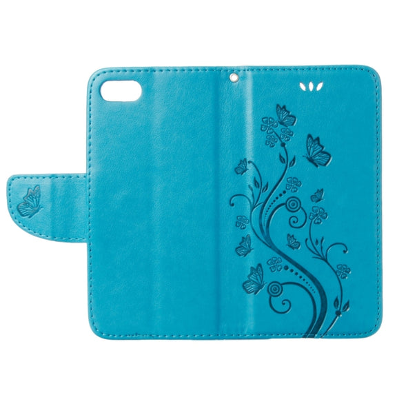 For  iPhone 8 & 7  Pressed Flowers Horizontal Flip Leather Case with Holder & Card Slots & Wallet(Blue)