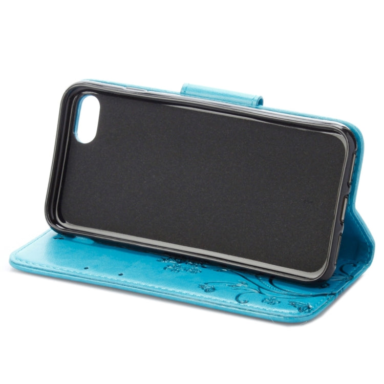 For  iPhone 8 & 7  Pressed Flowers Horizontal Flip Leather Case with Holder & Card Slots & Wallet(Blue)