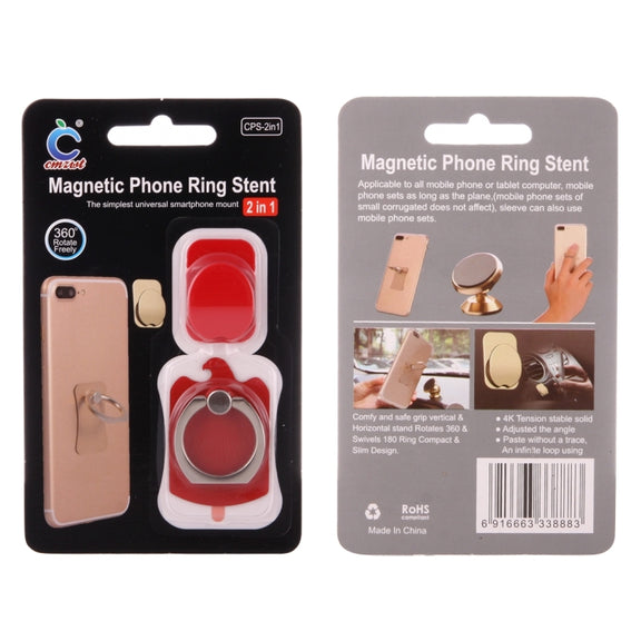 Cmzact CPS-2in1 2 in 1 Eagle Shape 360 Degrees Rotation Magnetic Phone Ring Stent Car Hook Mount(Red)