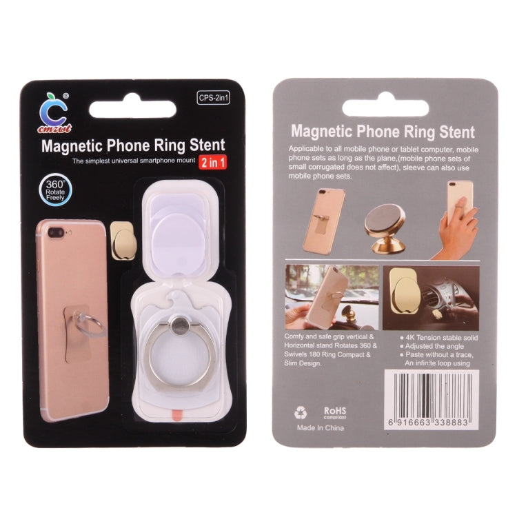 Cmzact CPS-2in1 2 in 1 Eagle Shape 360 Degrees Rotation Magnetic Phone Ring Stent Car Hook Mount(White)