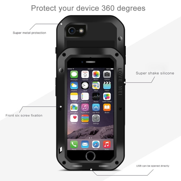 LOVE MEI for  iPhone 7 Professional and Powerful Dustproof Shockproof Anti-slip Metal Protective Case(Black)