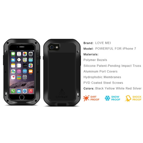 LOVE MEI for  iPhone 7 Professional and Powerful Dustproof Shockproof Anti-slip Metal Protective Case(Black)