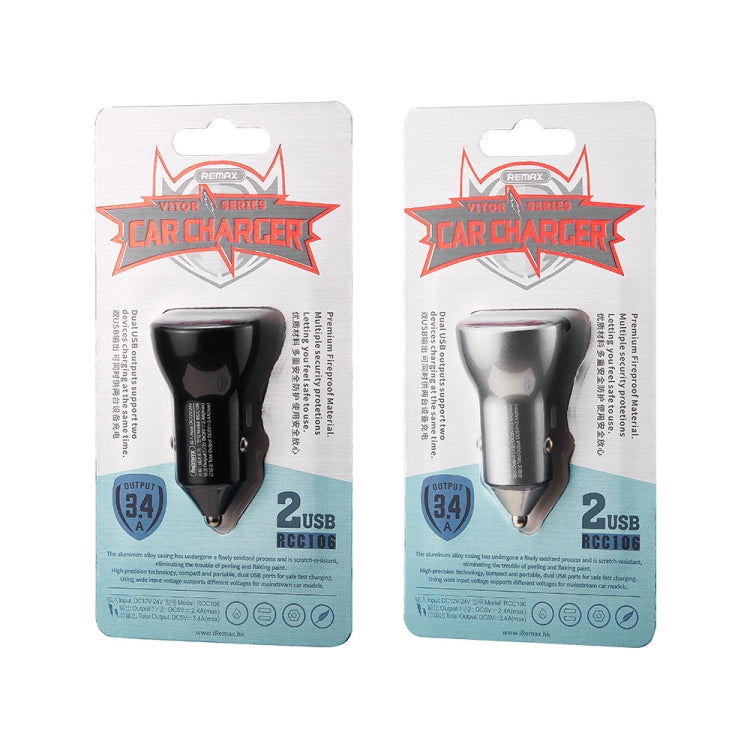 REMAX RCC106 Vitor Series 3.4A Dual USB Interface Car Charger with Digital Display(Silver)