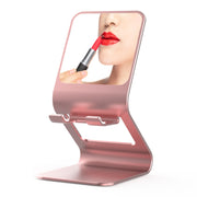 Universal Mobile Phone / Tablet PC Multifunctional Metal Desktop Stand with Makeup Mirror (Pink)