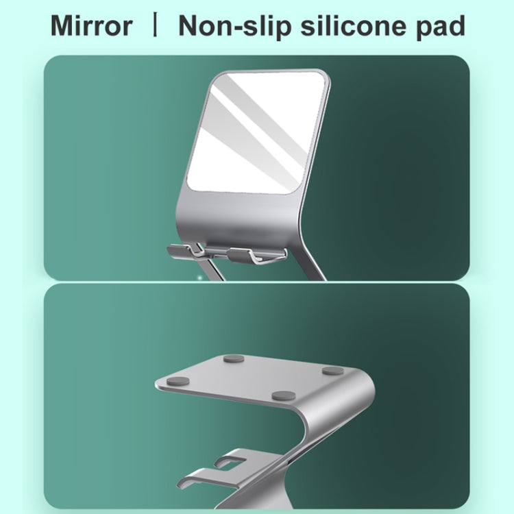 Universal Mobile Phone / Tablet PC Multifunctional Metal Desktop Stand with Makeup Mirror (Pink)
