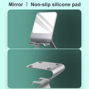 Universal Mobile Phone / Tablet PC Multifunctional Metal Desktop Stand with Makeup Mirror (Pink)