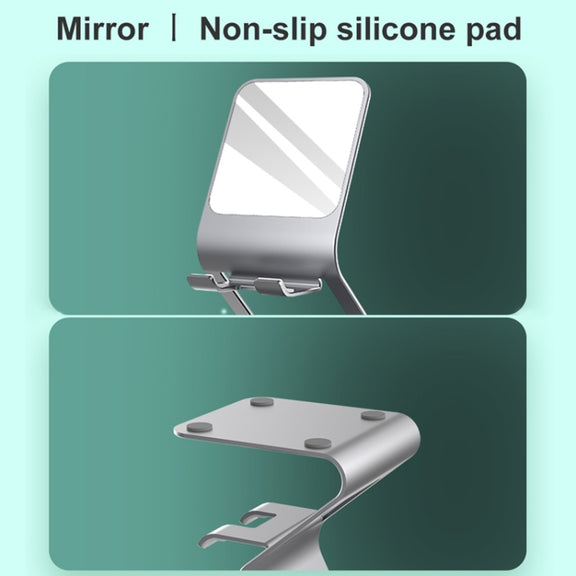Universal Mobile Phone / Tablet PC Multifunctional Metal Desktop Stand with Makeup Mirror (Pink)