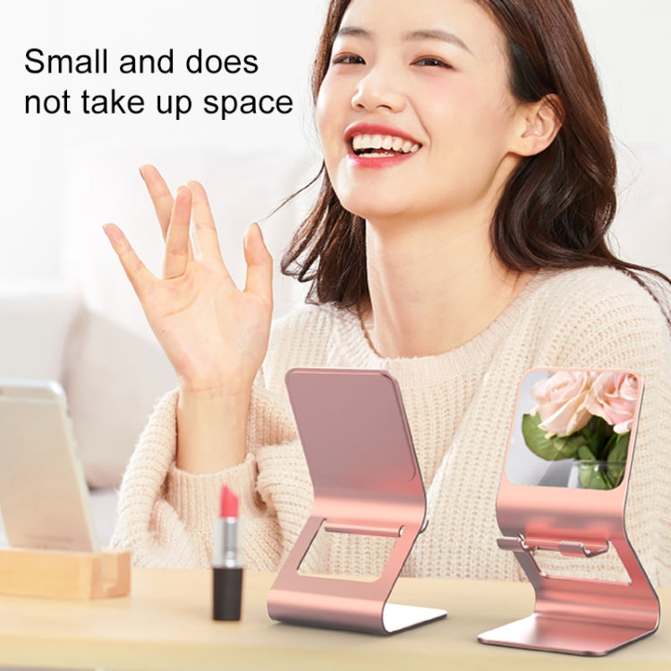 Universal Mobile Phone / Tablet PC Multifunctional Metal Desktop Stand with Makeup Mirror (Pink)