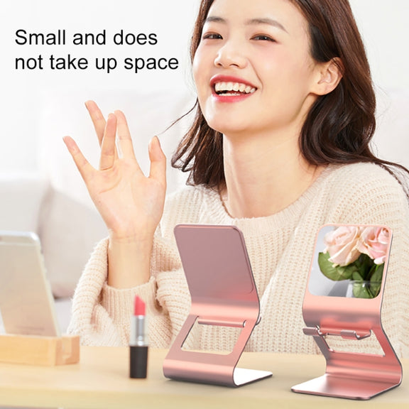 Universal Mobile Phone / Tablet PC Multifunctional Metal Desktop Stand with Makeup Mirror (Pink)
