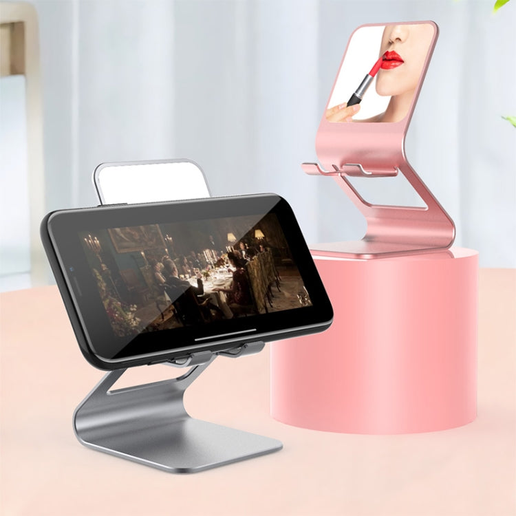 Universal Mobile Phone / Tablet PC Multifunctional Metal Desktop Stand with Makeup Mirror (Pink)