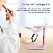 CH002 Universal Portable Foldable Mobile Phone Tablet Desktop Holder Bracket with Mirror (Pink)