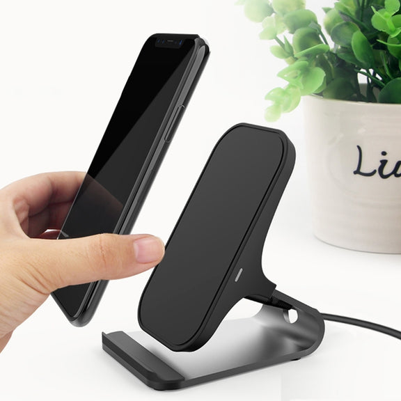 HAMTOD M5 15W Intelligent Dual Coil Design Qi Standard Holder Wireless Charger with Indicator Light, Support Fast Charging(Black)