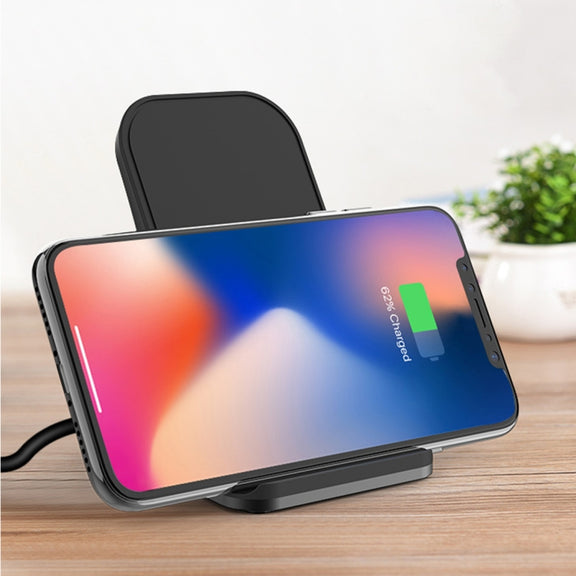 HAMTOD M5 15W Intelligent Dual Coil Design Qi Standard Holder Wireless Charger with Indicator Light, Support Fast Charging(Black)