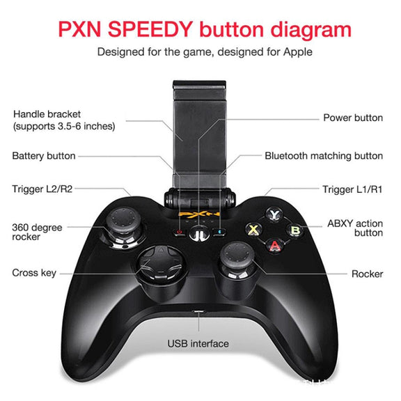 PXN PXN-6603 MFI Mobile Phone Wireless Bluetooth Game Handle Controller, Compatible with iOS System(Black)