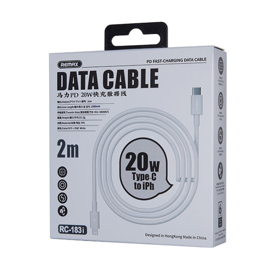 REMAX Marlik Series RC-183i PD 20W USB-C / Type-C to 8 Pin Interface Fast Charging Data Cable, Cable Length: 2m (White)