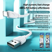 REMAX RC-138i 2.4A USB to 8 Pin Suji Pro Fast Charging Data Cable, Cable Length: 1m (White)