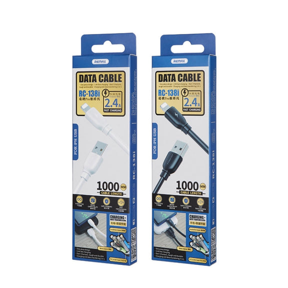 REMAX RC-138i 2.4A USB to 8 Pin Suji Pro Fast Charging Data Cable, Cable Length: 1m (White)