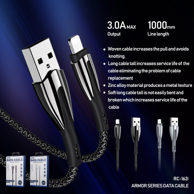 REMAX RC-162i Armor Series 3A USB to 8 Pin Charging Cable, Cable Length: 1m (Silver)