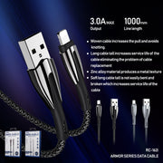 REMAX RC-162i Armor Series 3A USB to 8 Pin Charging Cable, Cable Length: 1m (Silver)