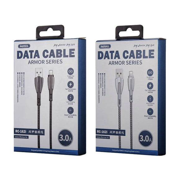 REMAX RC-162i Armor Series 3A USB to 8 Pin Charging Cable, Cable Length: 1m (Silver)