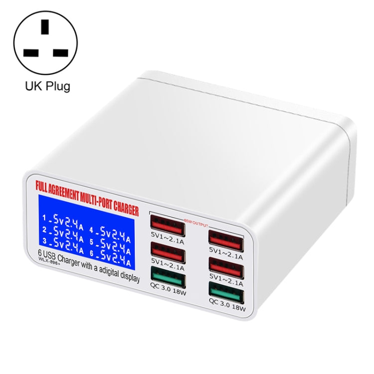 WLX-896+ 6 In 1 Multi-function Smart Digital Display USB Charger(UK Plug)