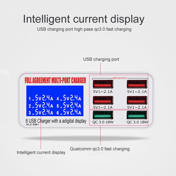 WLX-896+ 6 In 1 Multi-function Smart Digital Display USB Charger(US Plug)