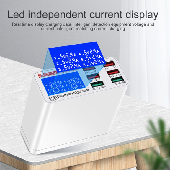 WLX-896+ 6 In 1 Multi-function Smart Digital Display USB Charger(US Plug)