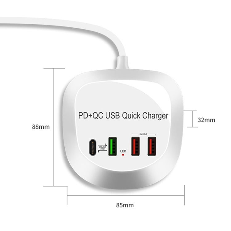 WLX-T3P 4 In 1 PD + QC Multi-function Smart Fast Charging USB Charger (US Plug)