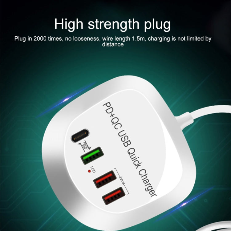 WLX-T3P 4 In 1 PD + QC Multi-function Smart Fast Charging USB Charger(UK Plug)