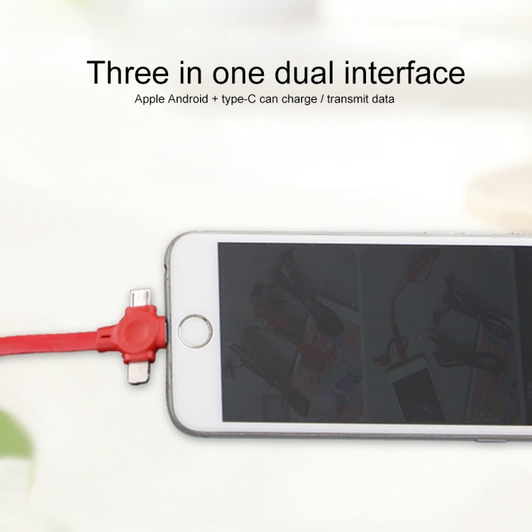 019-1 3 in 1 USB to 8 Pin + Micro USB + USB-C / Type-C Macaron Telescopic Data Cable with Storage Slot & Bracket, Cable Length: 1m (Blue)