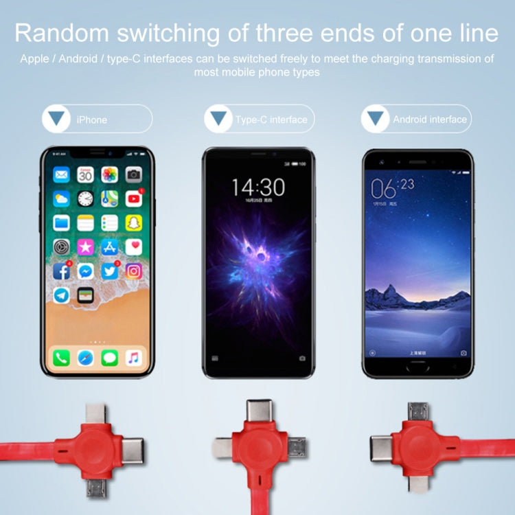 019-1 3 in 1 USB to 8 Pin + Micro USB + USB-C / Type-C Macaron Telescopic Data Cable with Storage Slot & Bracket, Cable Length: 1m (Black)