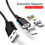 M11 3 in 1 3A USB to 8 Pin + Micro USB + USB-C / Type-C Nylon Braided Magnetic Data Cable, Cable Length: 1m (Silver)