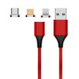 M11 3 in 1 3A USB to 8 Pin + Micro USB + USB-C / Type-C Nylon Braided Magnetic Data Cable, Cable Length: 2m (Red) - Charging Cable & Head by PMC TechLife | Online Shopping South Africa | PMC TechLife