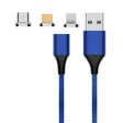 M11 3 in 1 5A USB to 8 Pin + Micro USB + USB-C / Type-C Nylon Braided Magnetic Data Cable, Cable Length: 2m (Blue) - Charging Cable & Head by PMC TechLife | Online Shopping South Africa | PMC TechLife