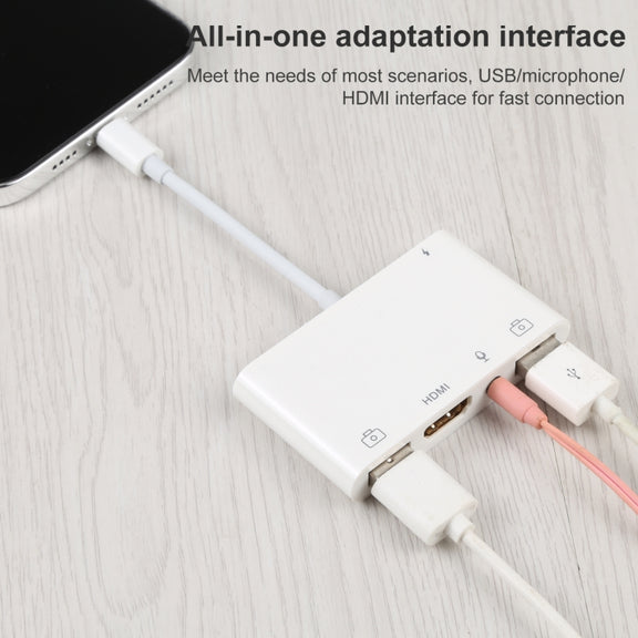 4 in 1 8 Pin to Dual USB + 3.5mm AUX + HDMI OTG Audio Digital AV Adapter