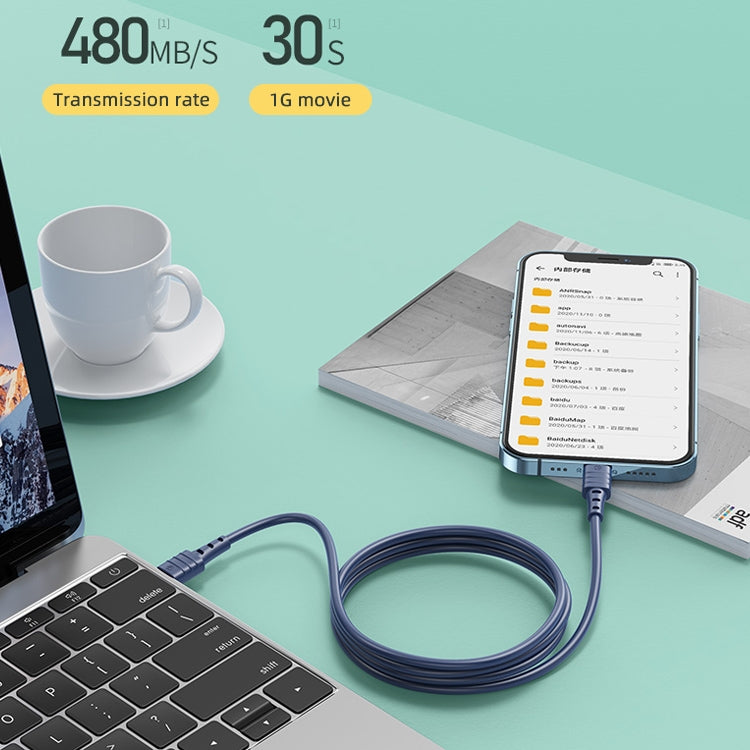 REMAX RC-068i PD 20W Type-C / USB-C to 8 Pin High Elastic TPE Fast Charging Data Cable, Length: 1m(Blue)