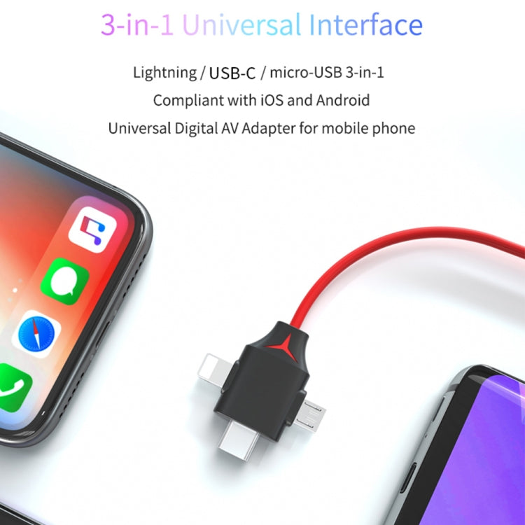 MiraScreen L7-8 3 in 1 8 Pin + Micro USB + USB-C / Type-C to HDMI Video Converter Cable, Cable Length: 2m
