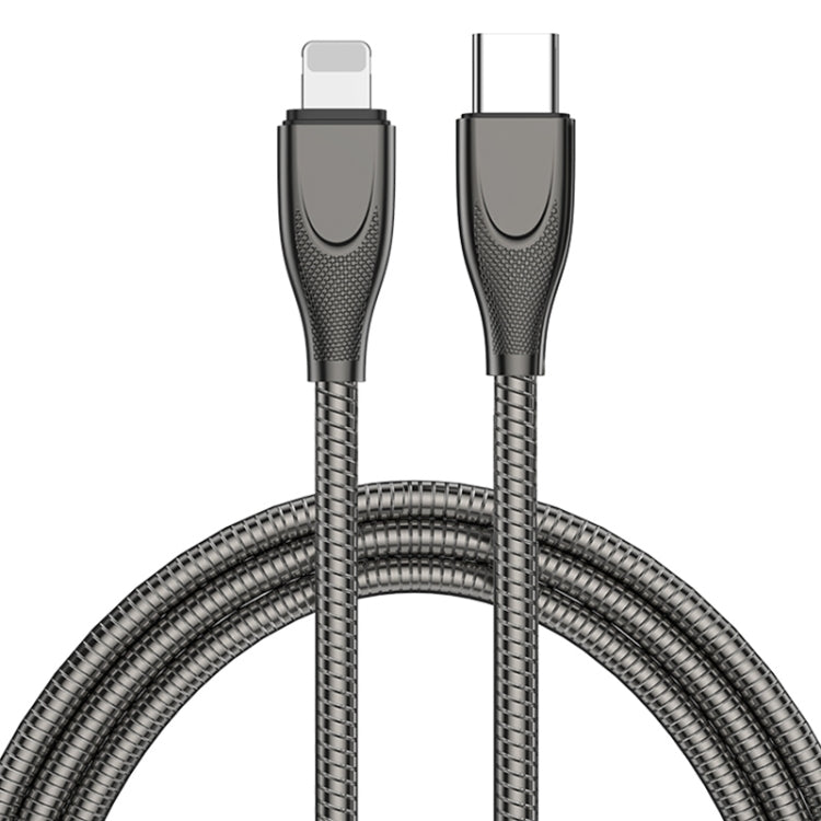 ADC-009 USB-C / Type-C to 8 Pin Zinc Alloy Hose Fast Charging Data Cable, Cable Length: 1m (Gun Metal)