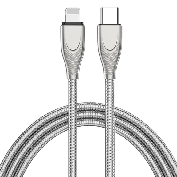 ADC-009 USB-C / Type-C to 8 Pin Zinc Alloy Hose Fast Charging Data Cable, Cable Length: 1m (Silver)