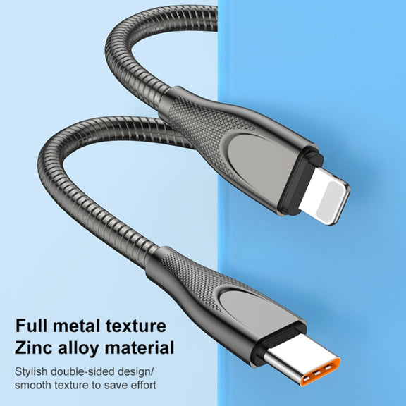 ADC-009 USB-C / Type-C to 8 Pin Zinc Alloy Hose Fast Charging Data Cable, Cable Length: 1m (Silver)