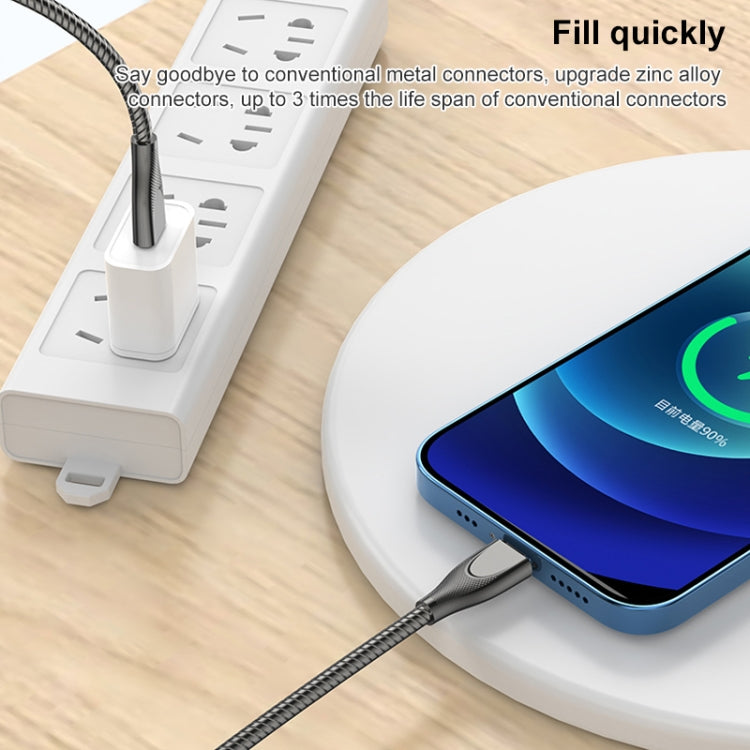 ADC-009 USB to 8 Pin Zinc Alloy Hose Fast Charging Data Cable, Cable Length: 1m (Silver)