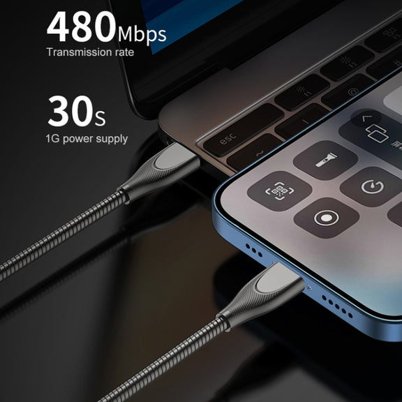 ADC-009 USB to 8 Pin Zinc Alloy Hose Fast Charging Data Cable, Cable Length: 1m (Gun Metal)