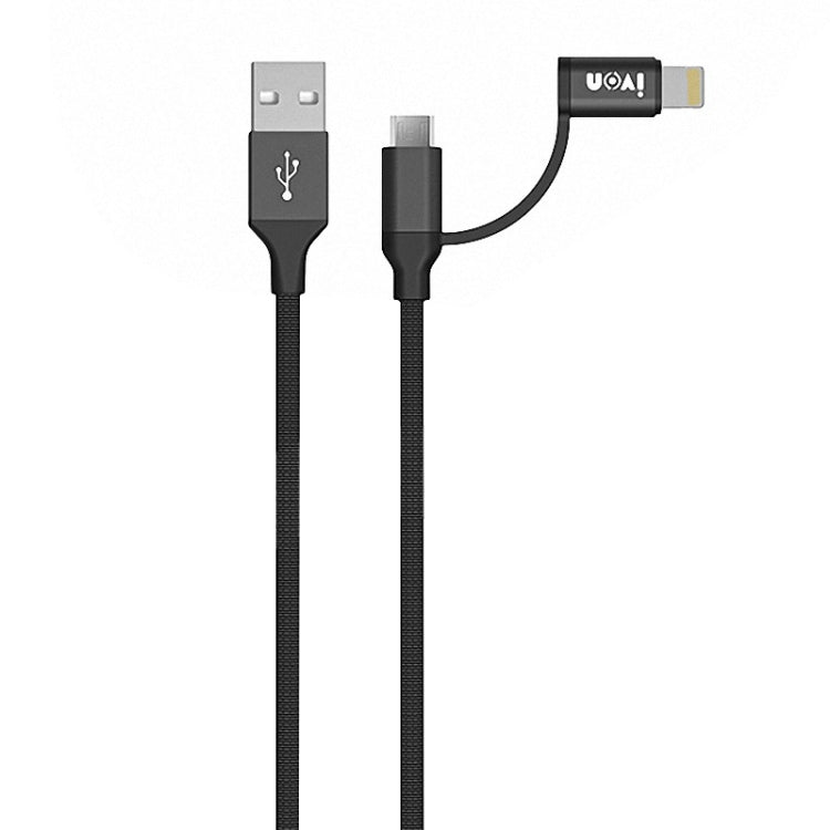 IVON CA51 2.4A USB to 8 Pin + Micro USB 2 in 1 Charging Sync Data Cable, Length: 1m(Black)
