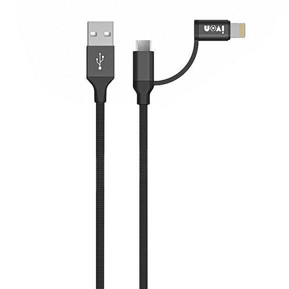 IVON CA51 2.4A USB to 8 Pin + Micro USB 2 in 1 Charging Sync Data Cable, Length: 1m(Black)