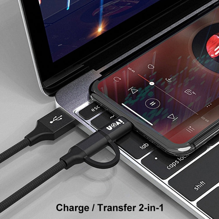 IVON CA51 2.4A USB to 8 Pin + Micro USB 2 in 1 Charging Sync Data Cable, Length: 1m(Black)