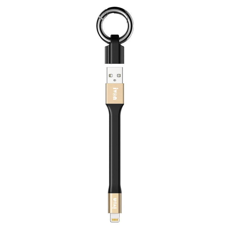 IVON CA90 2.4A USB to 8 Pin Portable Data Cable with Ring, Length: 14.5cm(Champagne Gold)
