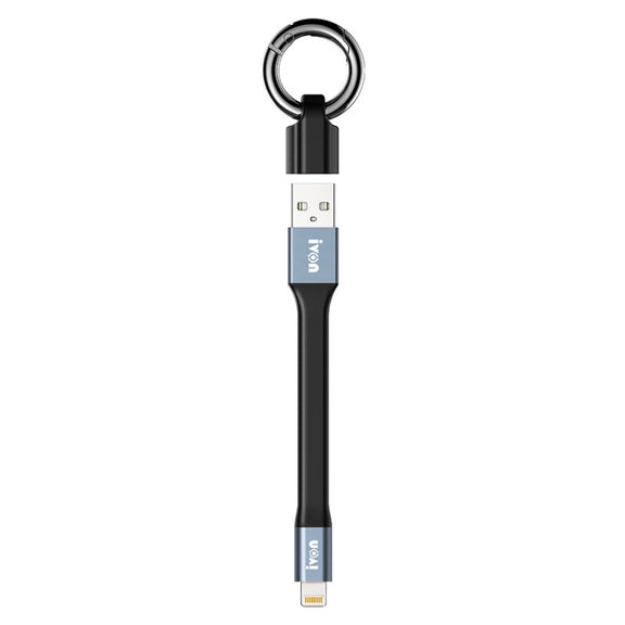 IVON CA90 2.4A USB to 8 Pin Portable Data Cable with Ring, Length: 14.5cm(Dark Gray)